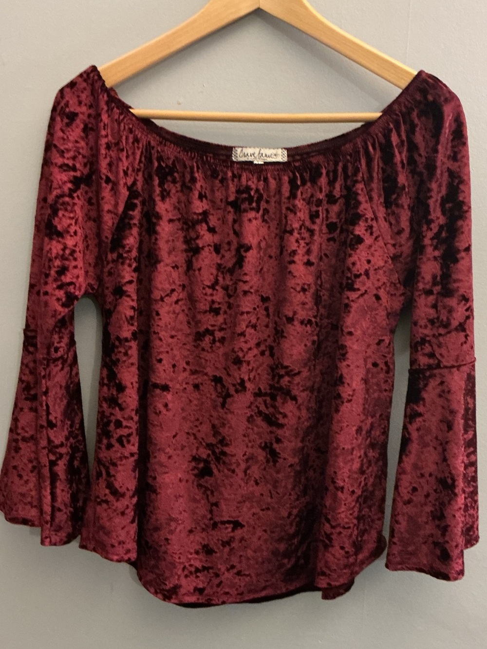 Crave Fame Burgundy Crushed Velvet Bell Sleeve Whimsigoth Top L